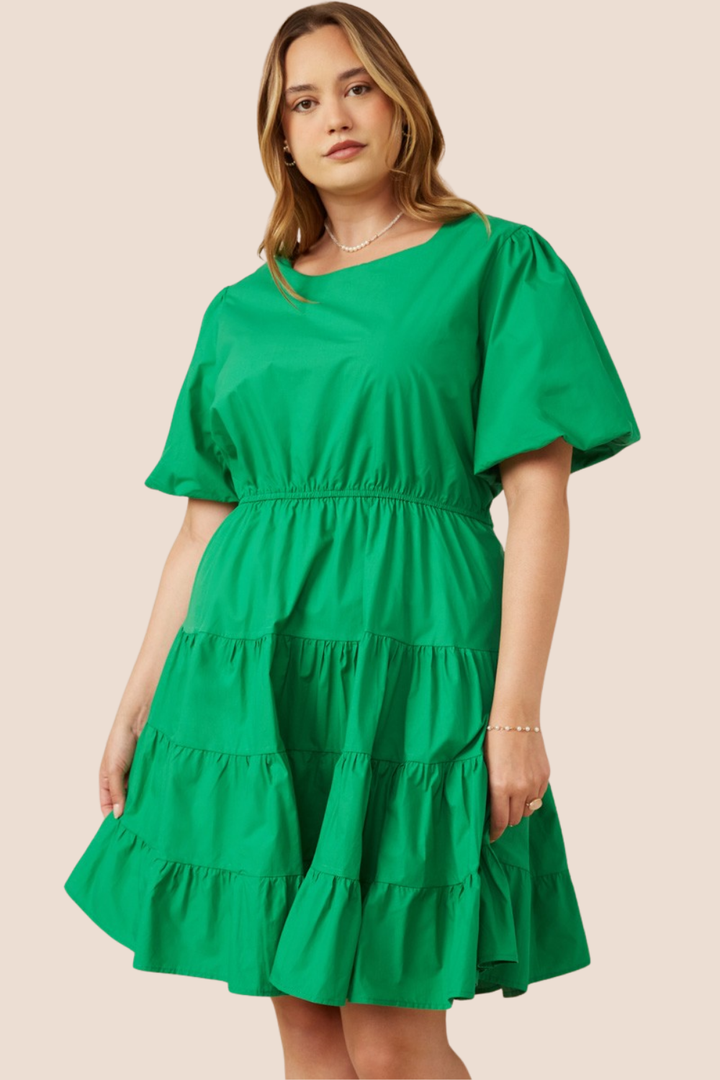 Lena Bow Back Tiered Short Sleeve Dress