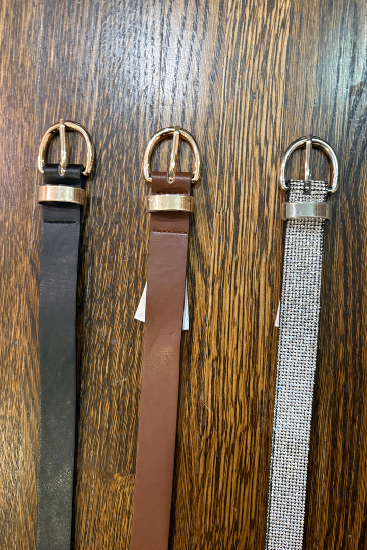 Basic Skinny Belt with Rounded Hardware - FINAL SALE