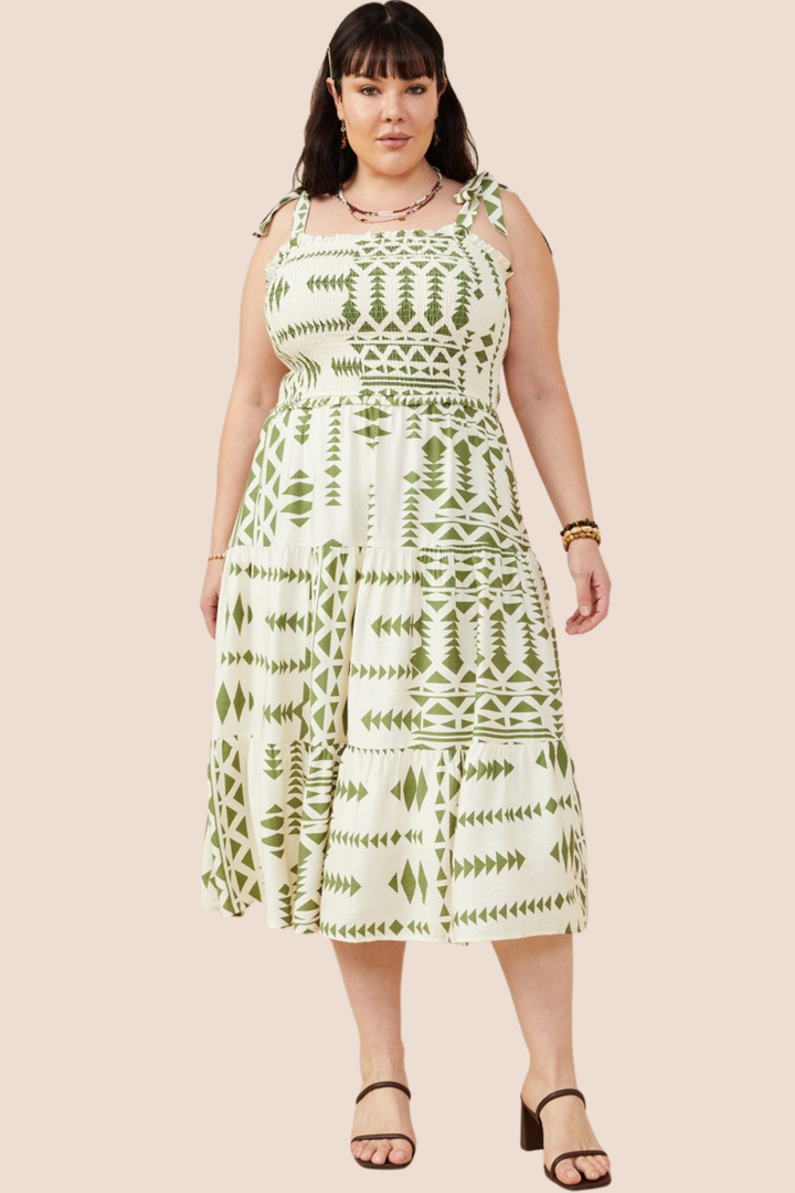 Marley Tie Shoulder Geometric Print Midi Dress