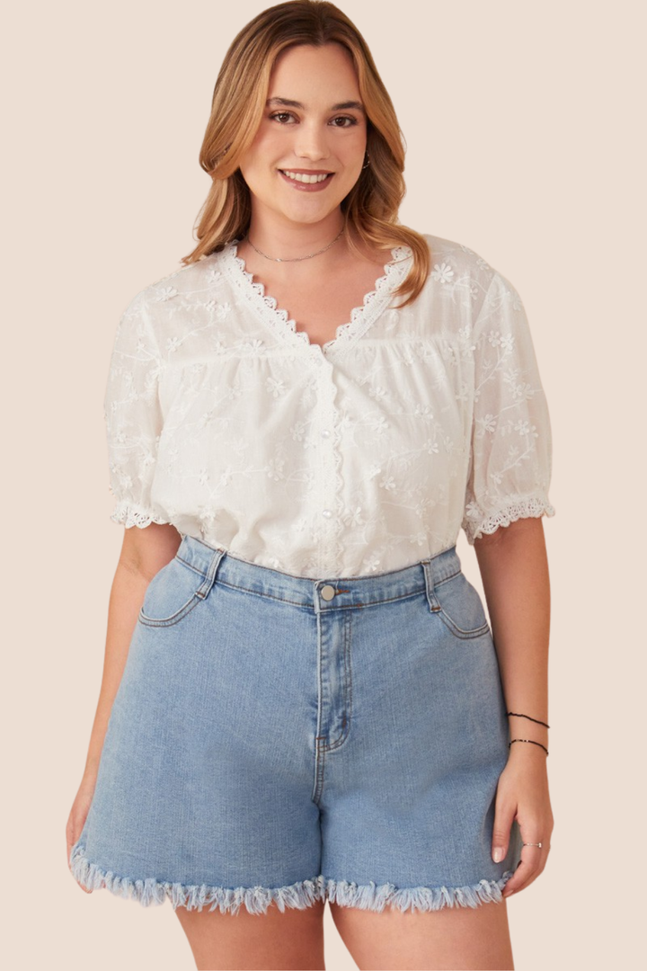 Teagan Floral Crochet Eyelet And Lace Blouse