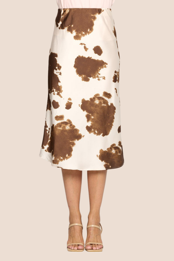 Scarlett Cow Print Satin Midi Skirt