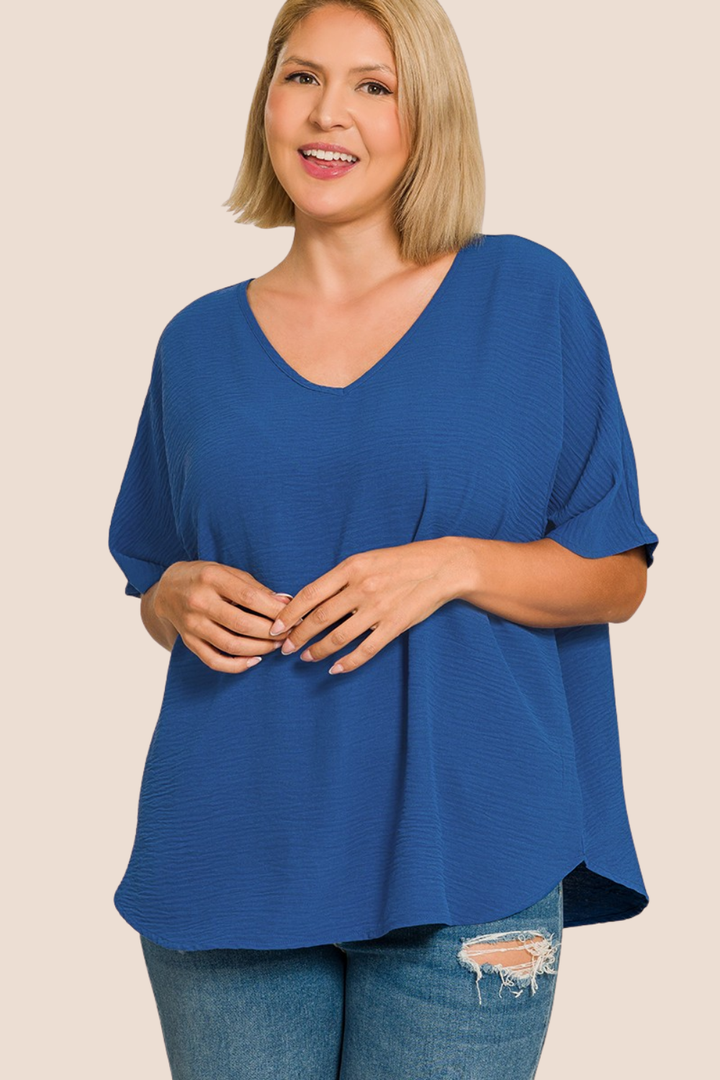 Taylor Woven Airflow V-neck Short Sleeve Top