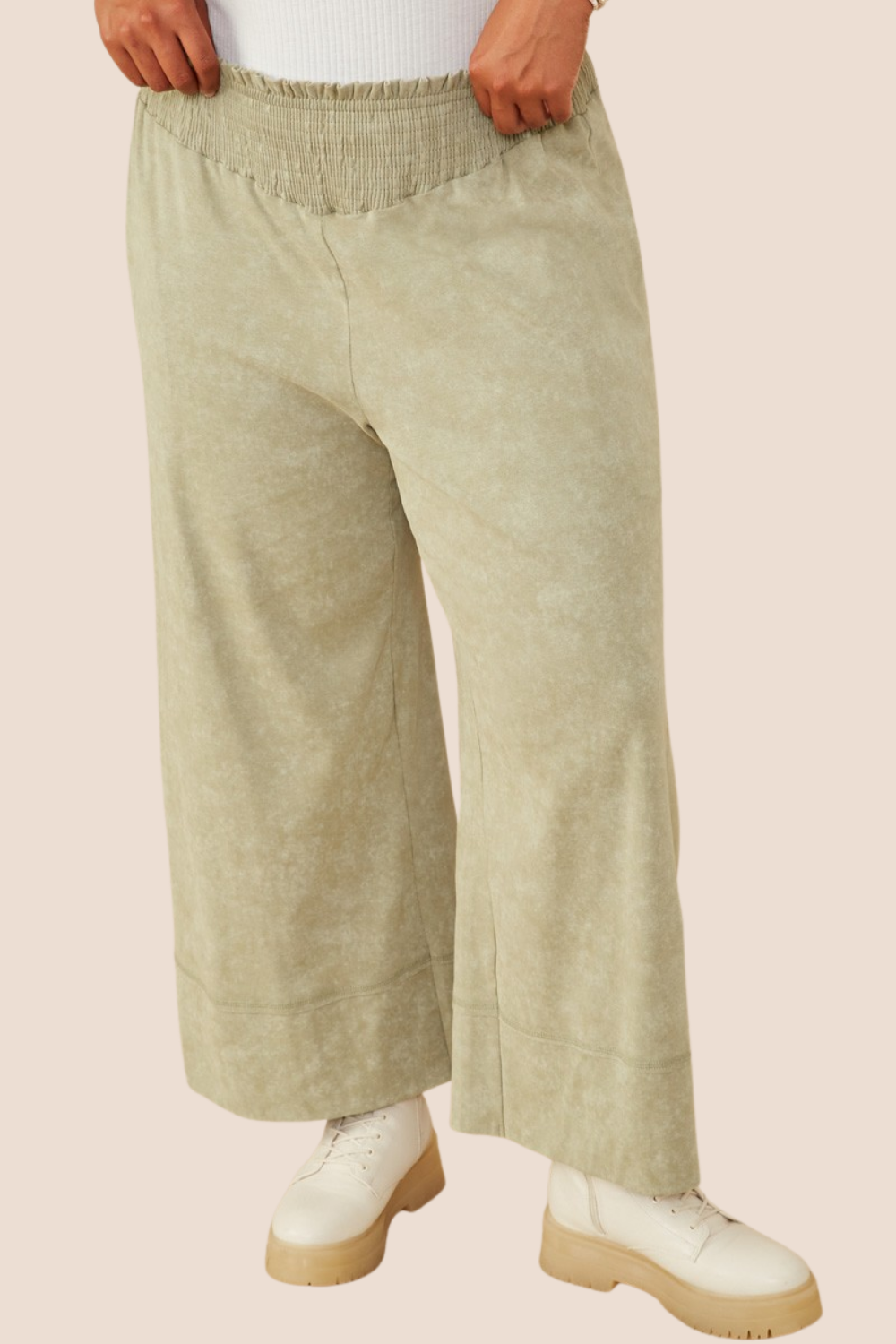 Phoebe Smocked Waist Mineral Wash Wide Leg Pants