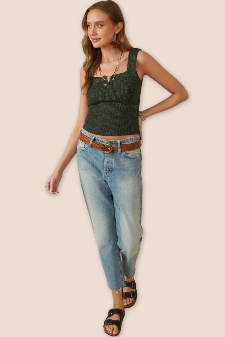Ashlyn Ribbed Knit Fitted Tank in Charcoal