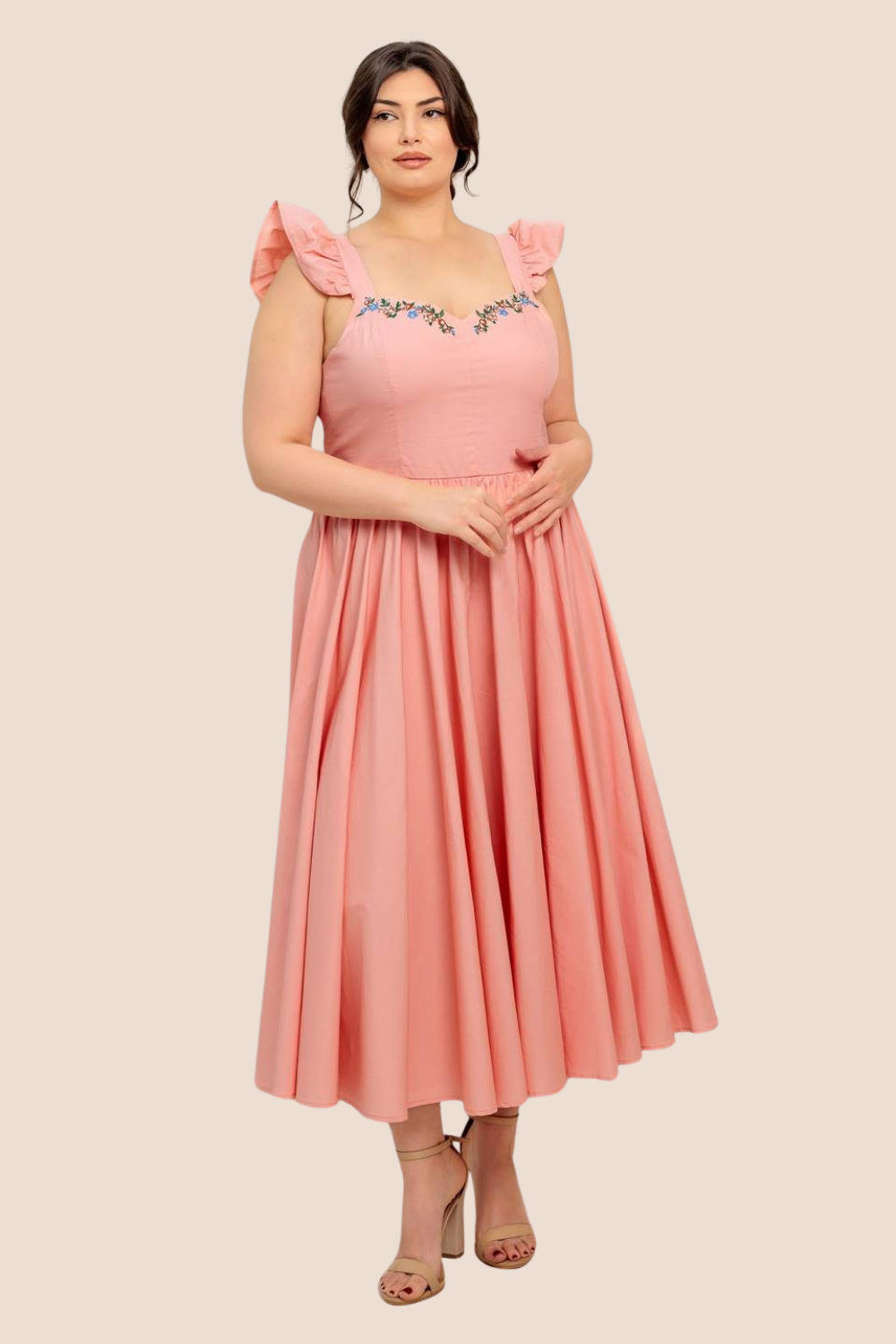 Ellie Midi Dress with Ruffle Sleeves