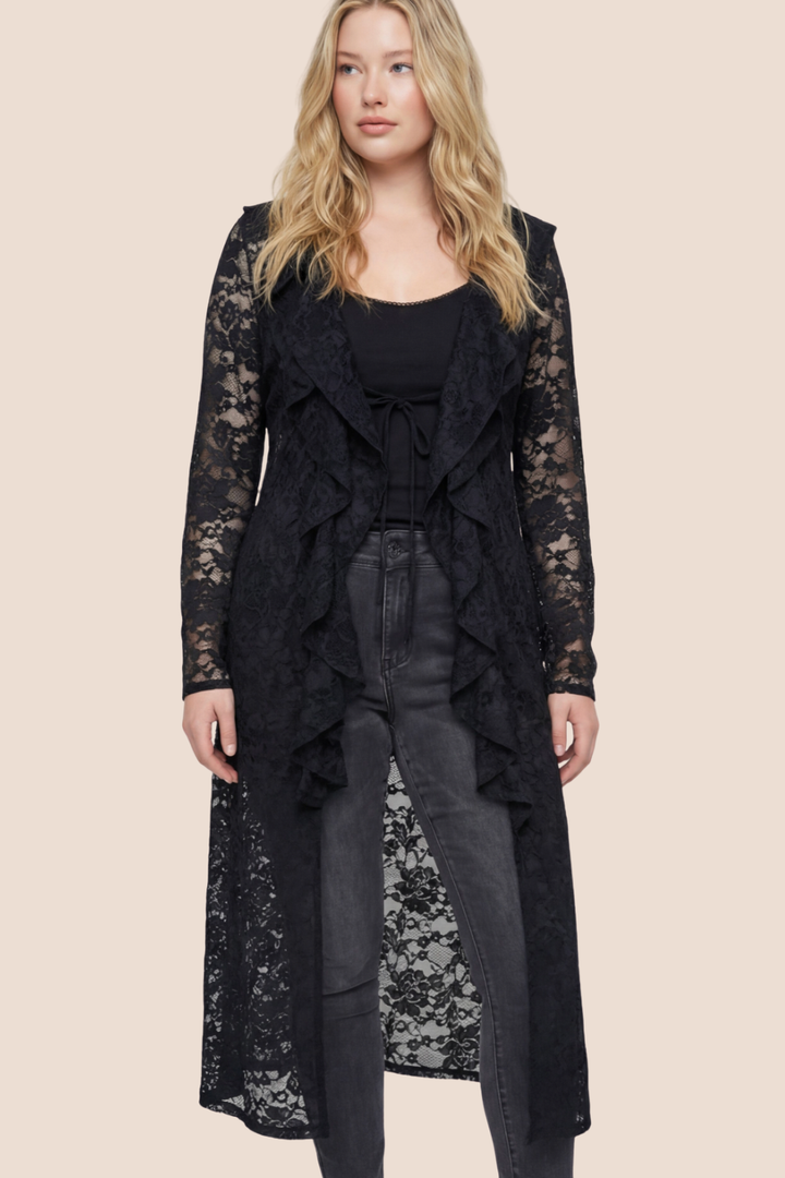 Reagan Lace Tie-Front Long Cardigan