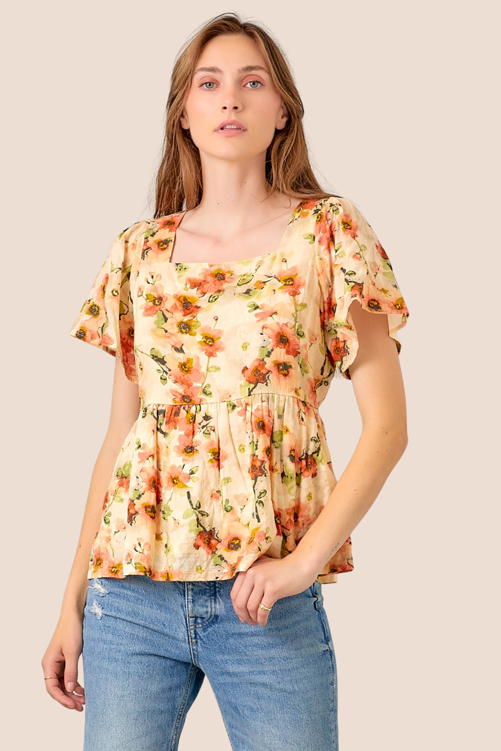 Kiara Floral Print Square Neck Top