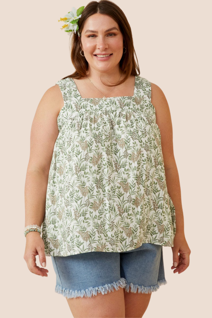 Mallory Botanical Print Square Neck Tank