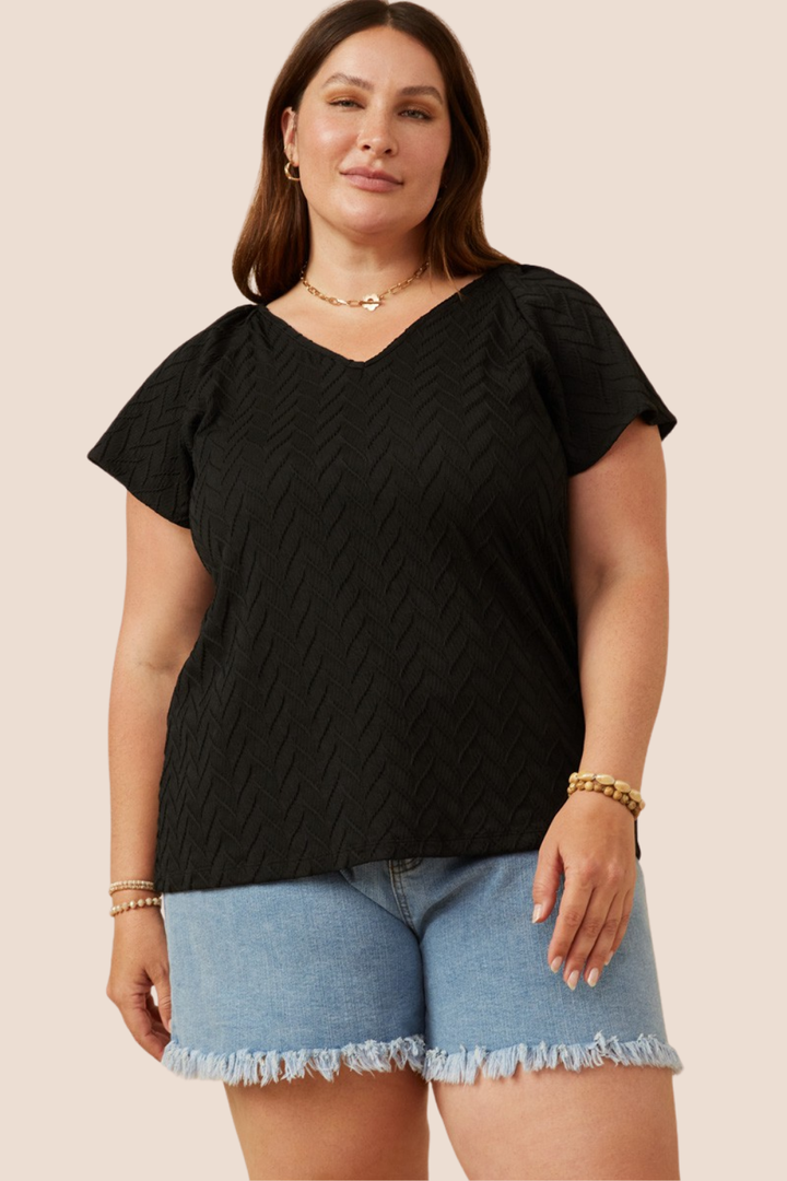 Giselle Textured Short Sleeve V-Neck Top