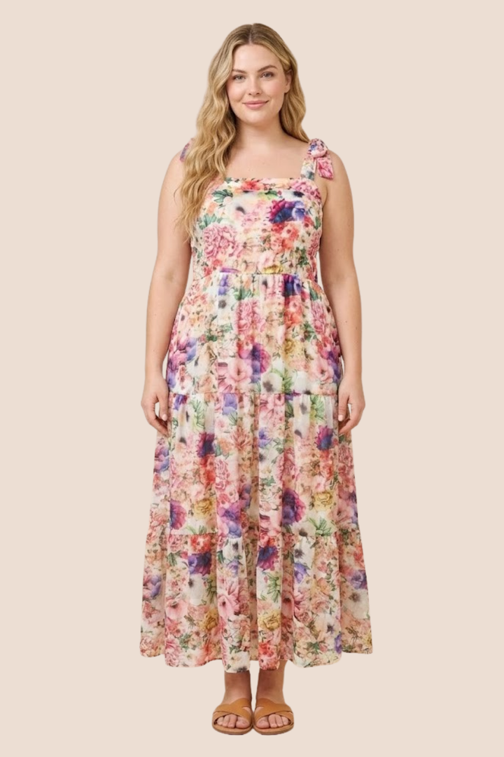 Paris Floral Tie Shoulder Tank Maxi Dress