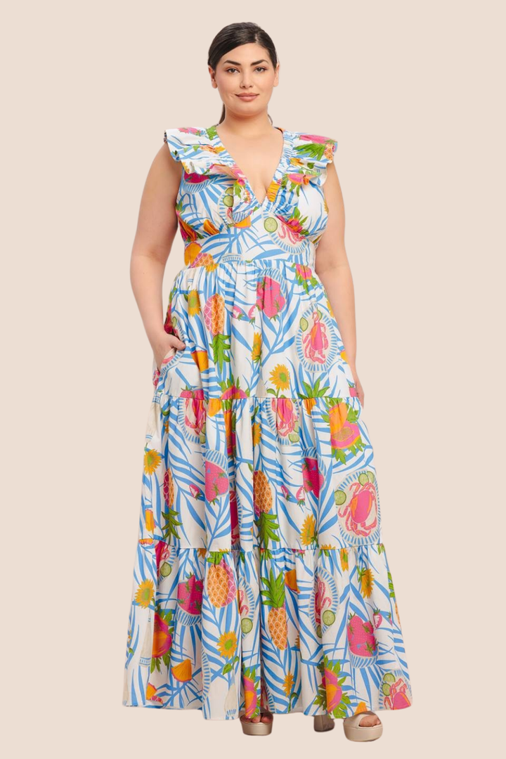 Kaylee Tropical Print Maxi Dress