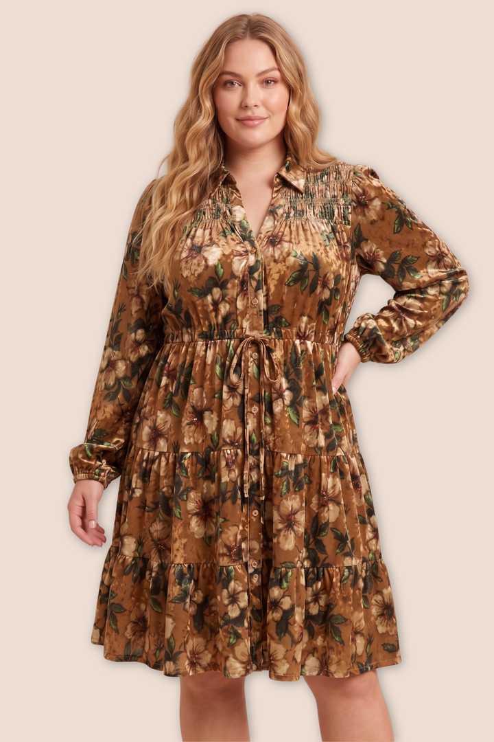 Lilian Long Sleeve Floral Velvet Dress