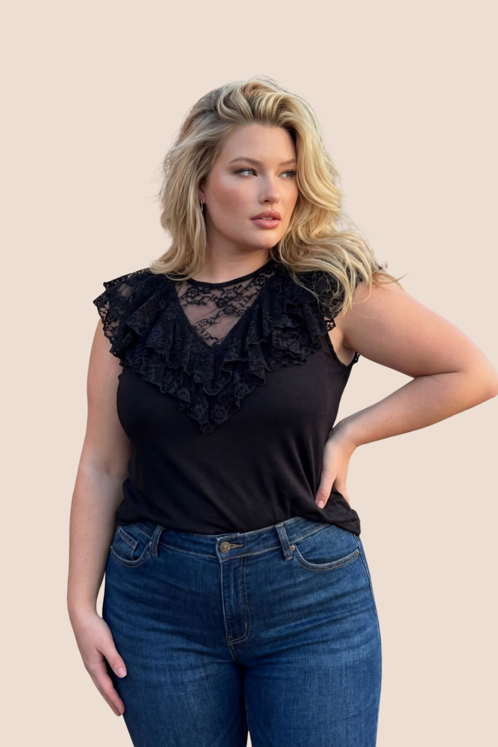 Brynlee Knit Tank Top with Lace Ruffle Detail