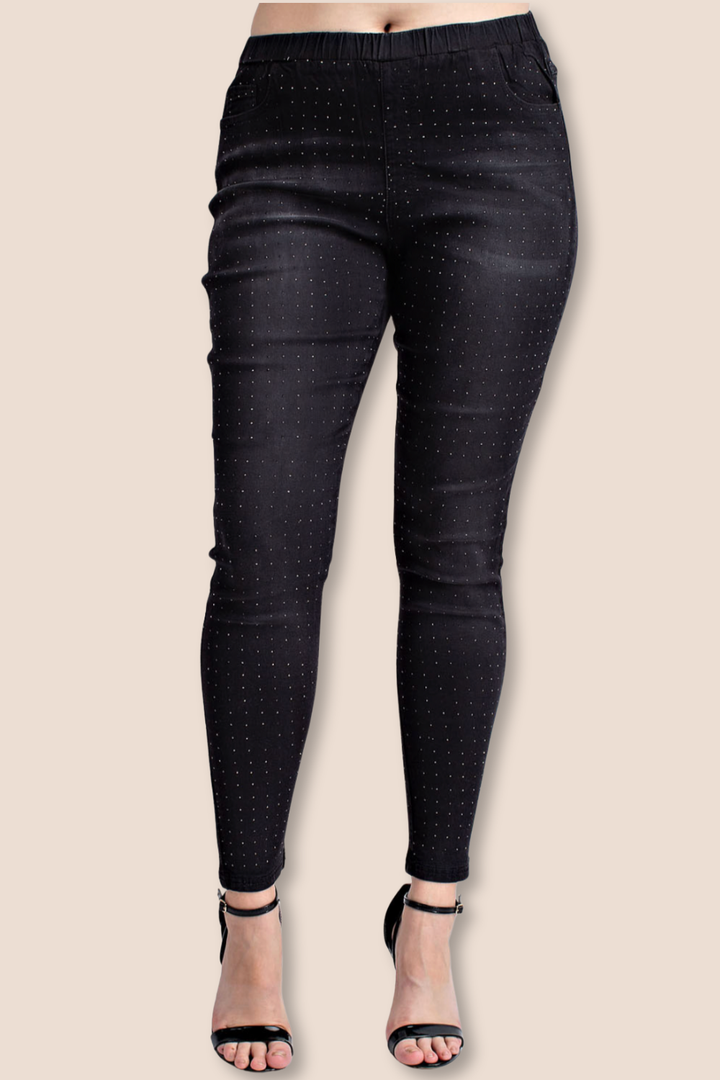 Colbie Medium Rise Full Length Washed Denim Leggings with All Over Studs