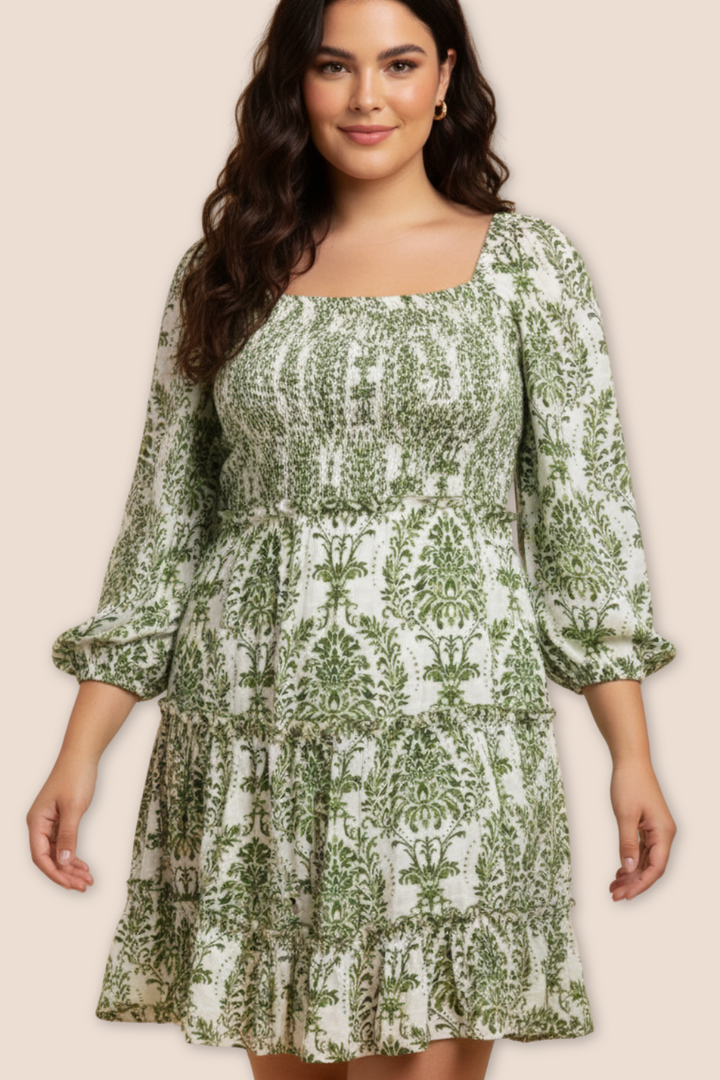 Andi Smocked Block Print Square Neck Dress