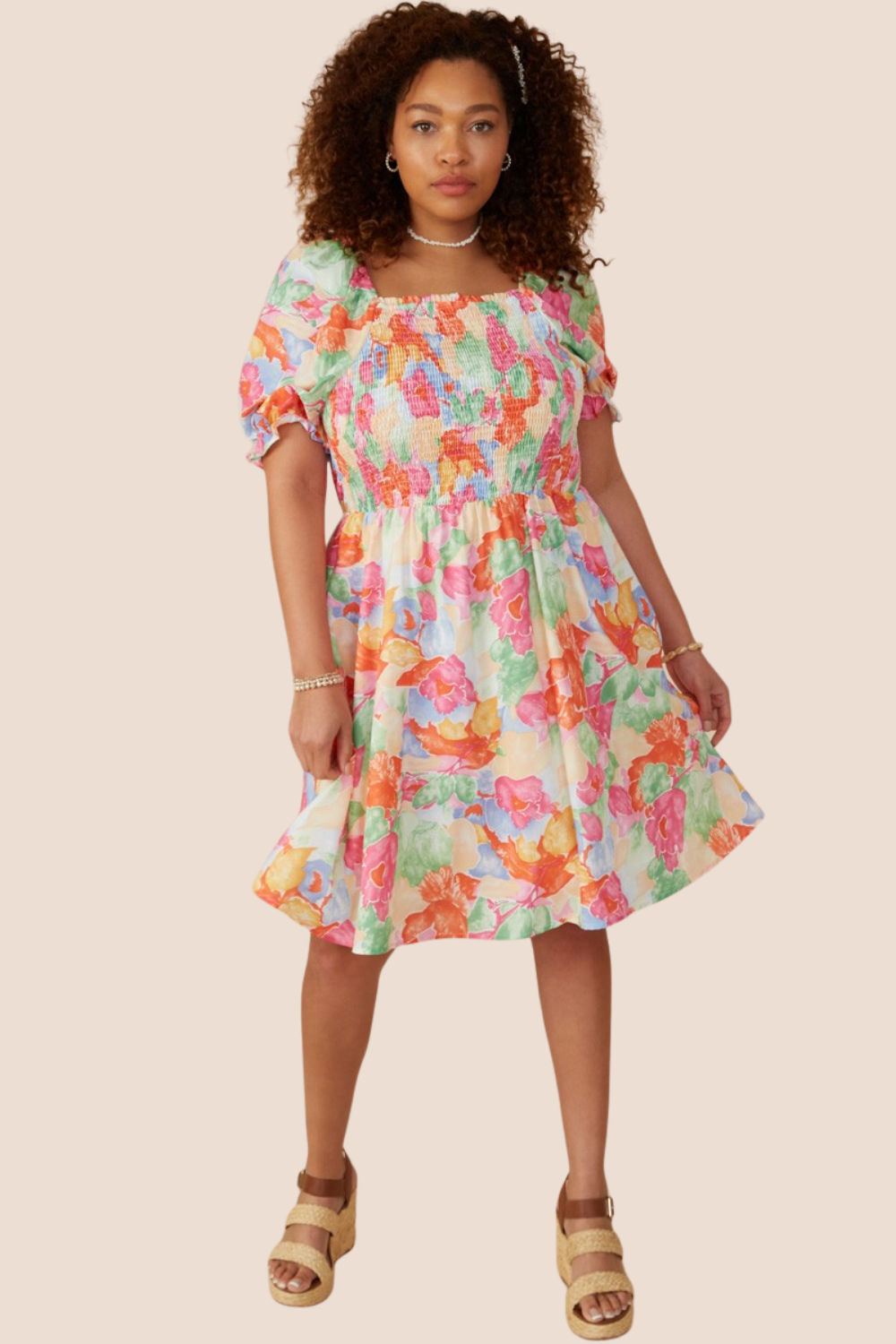 Reese Floral Smocked Square Neck Dress