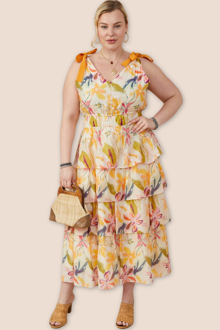 Aubrey Tie Shoulder Tiered Midi Dress
