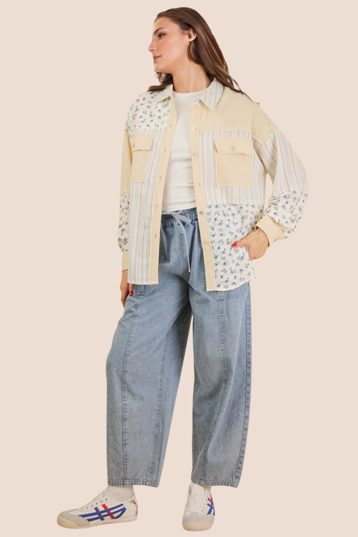 Amy Floral and Striped Oversized Shacket