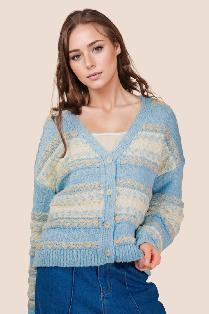 Leah Multi Color Textured Knit Sweater Cardigan