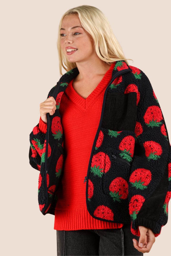 Nellie Strawberry Oversized Fleece Jacket