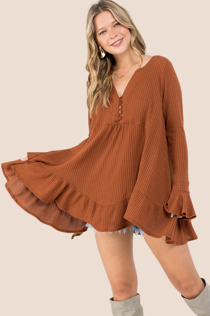 Collins Waffle Flare Long Sleeve Top