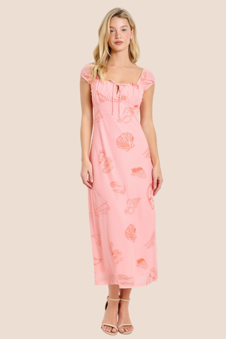 Moana Sea Print Square Neck Midi Dress