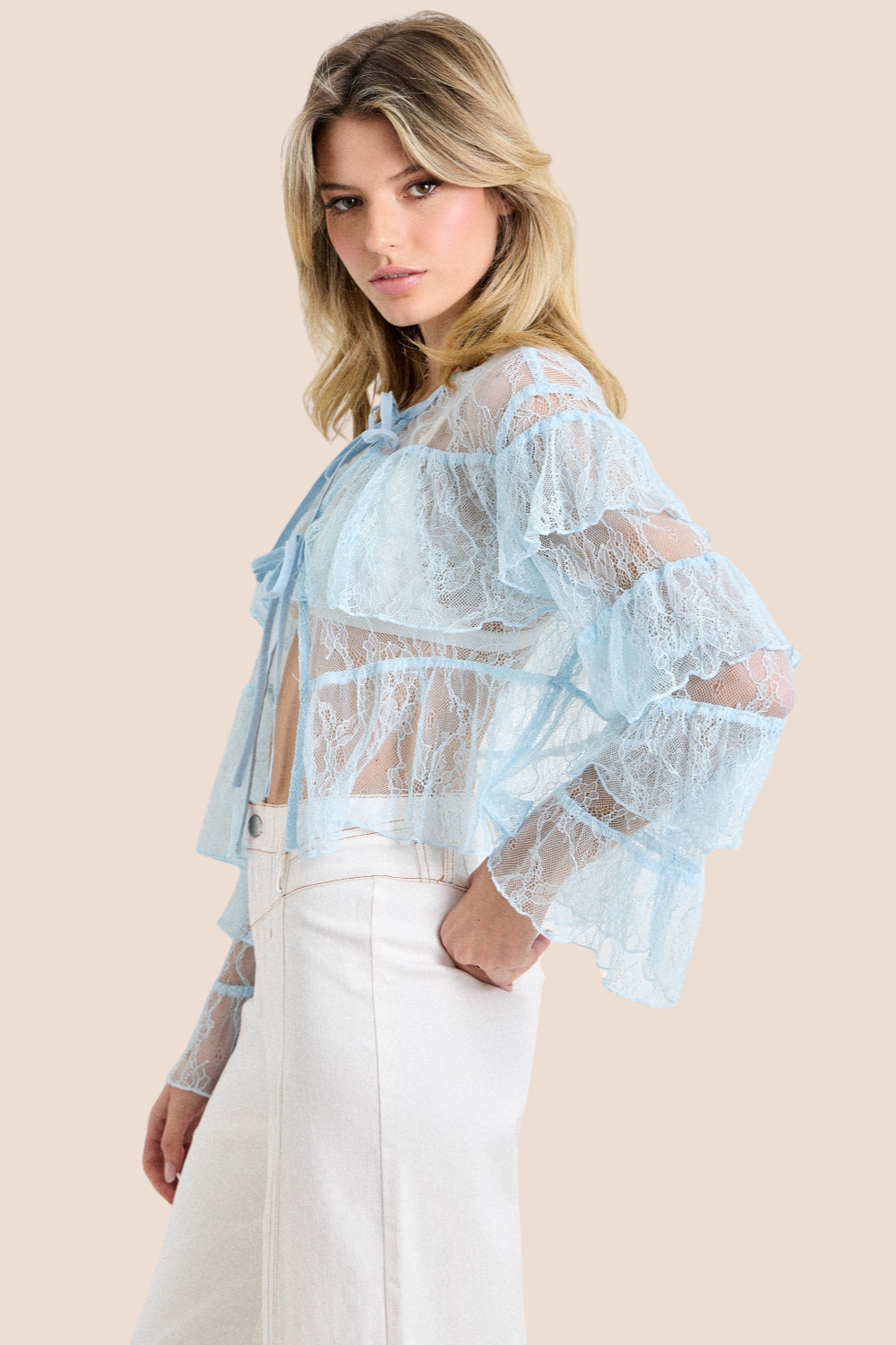 Emerson Lace Mesh Long Sleeve Tiered Top