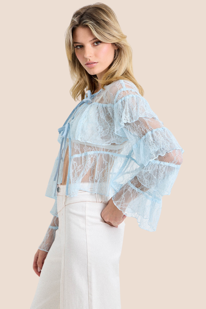 Emerson Lace Mesh Long Sleeve Tiered Top