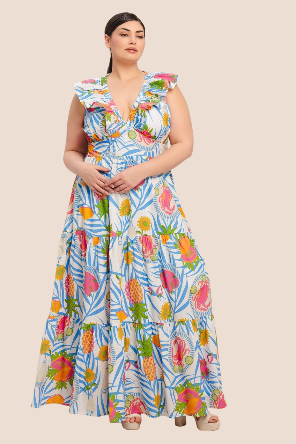 Kaylee Tropical Print Maxi Dress