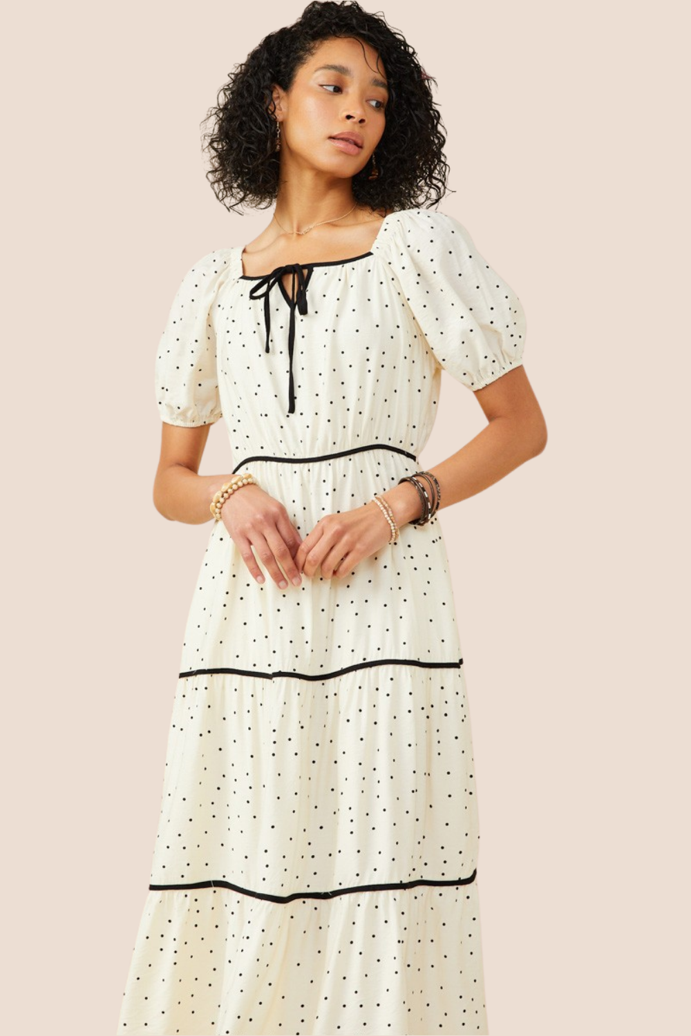 Delaney Tiered Polka Dot Midi Dress