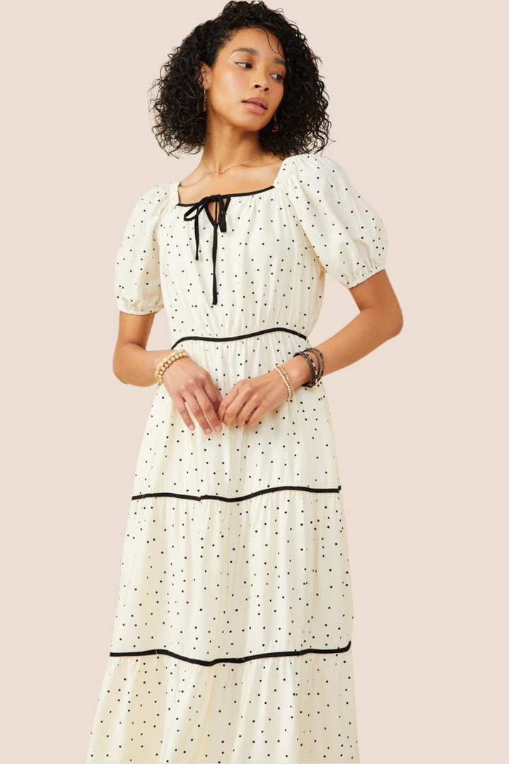 Delaney Tiered Polka Dot Midi Dress
