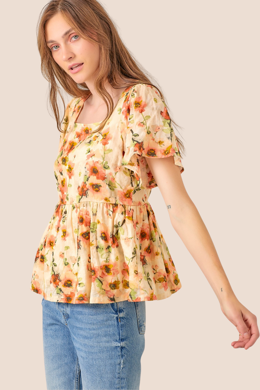 Kiara Floral Print Square Neck Top