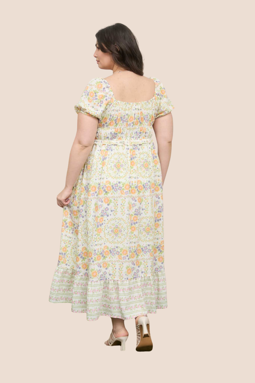 Hope Floral Sweetheart Front Tie Puff Sleeve Midi Dress