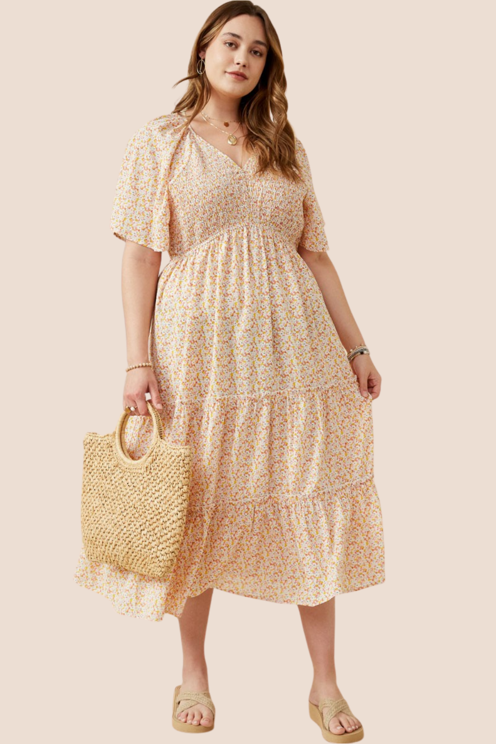 Milani Ditsy Floral Smocked Tiered Midi Dress