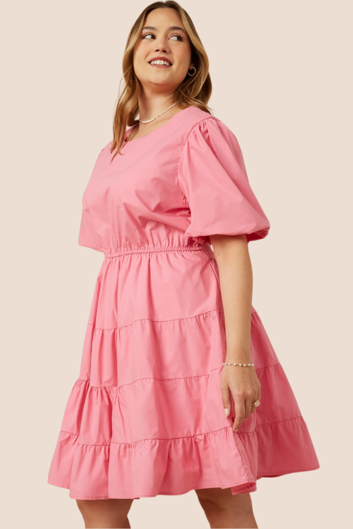 Lena Bow Back Tiered Short Sleeve Dress