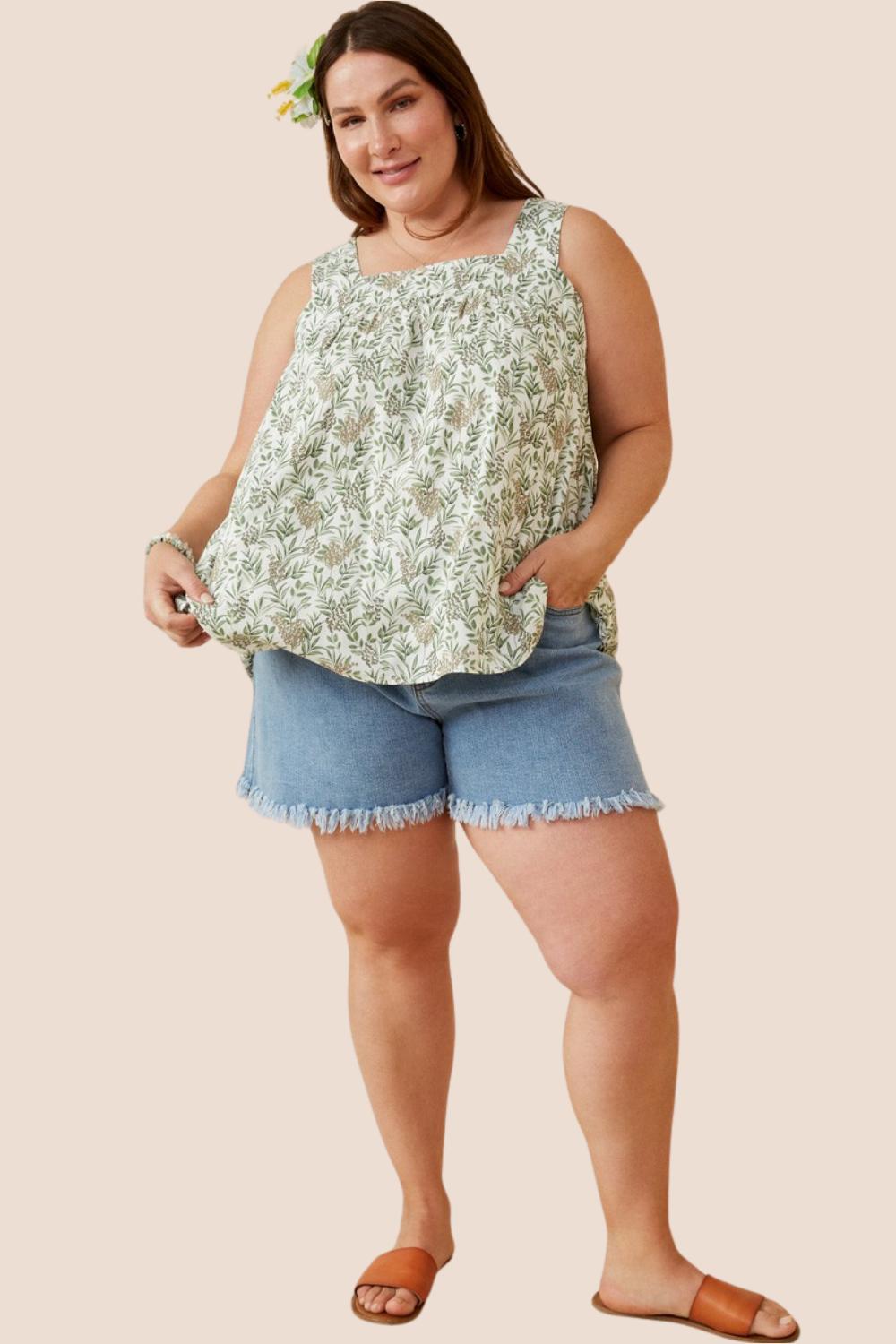 Mallory Botanical Print Square Neck Tank