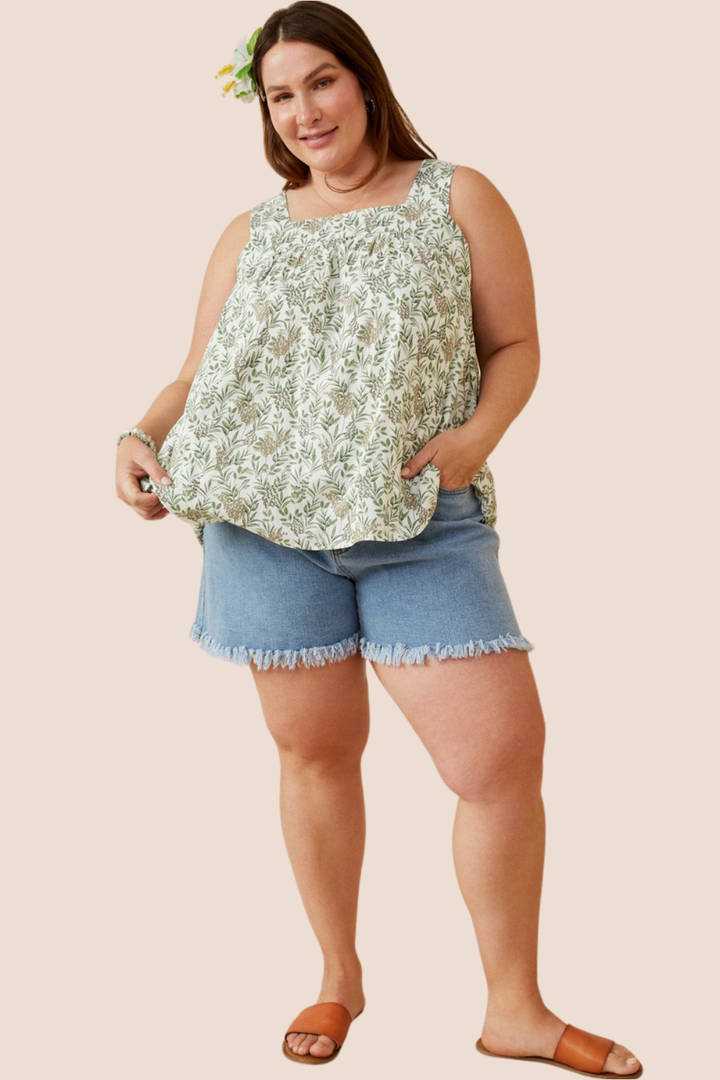 Mallory Botanical Print Square Neck Tank
