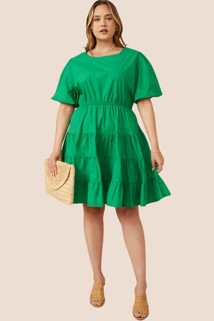 Lena Bow Back Tiered Short Sleeve Dress