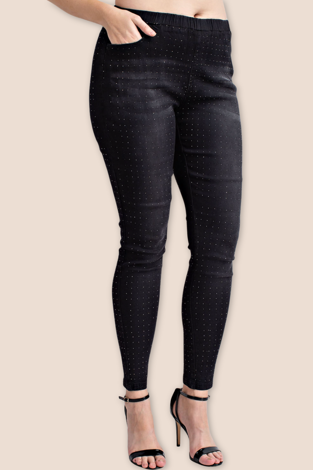 Colbie Medium Rise Full Length Washed Denim Leggings with All Over Studs