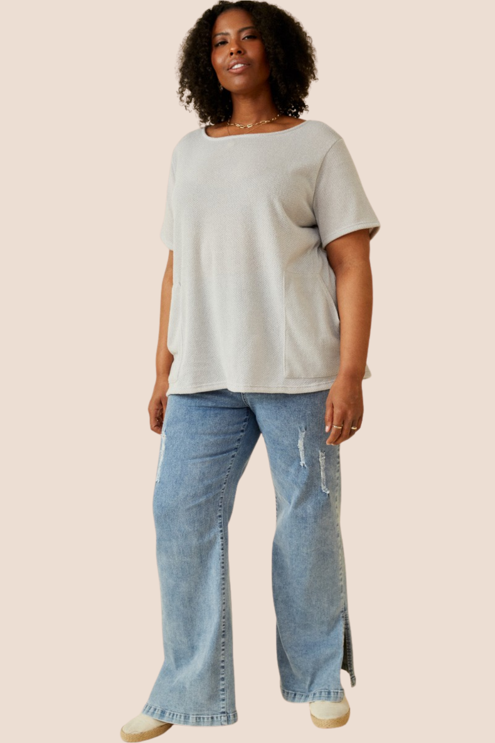 Finley Ribbed Short Sleeve Top with Front Pockets