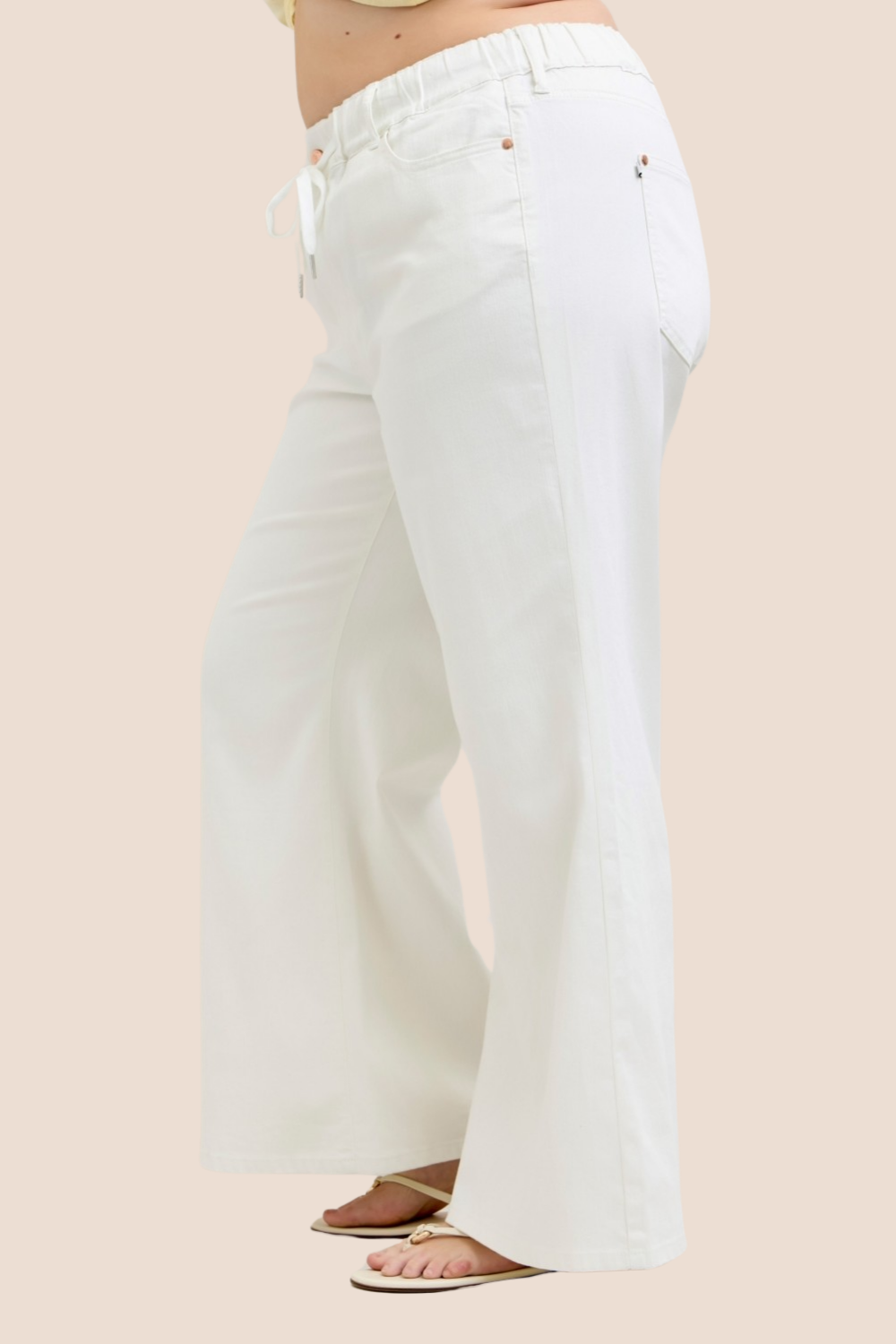 Saylor High Waisted Elastic Waistband White Palazzo Judy Blue Jeans