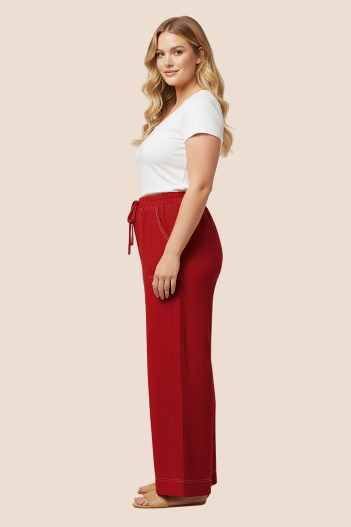 Camryn Contrast Stitch Detail Wide Leg Pants