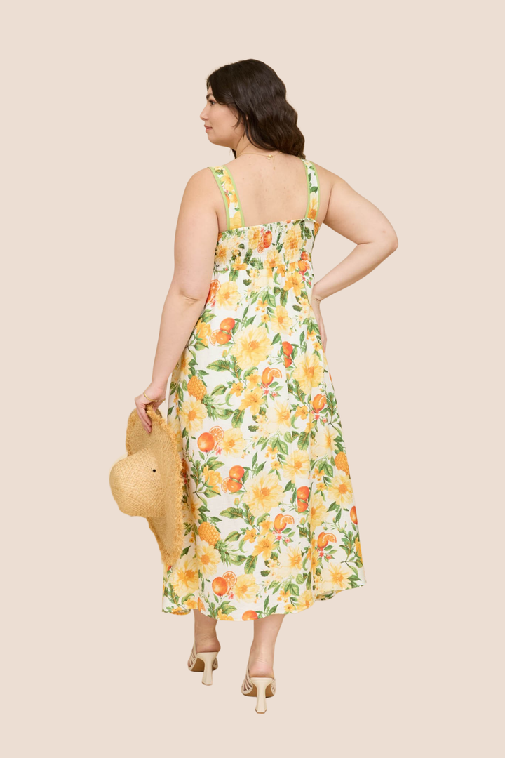 Morgan Floral and Fruit Pattern Sleeveless Midi Dress