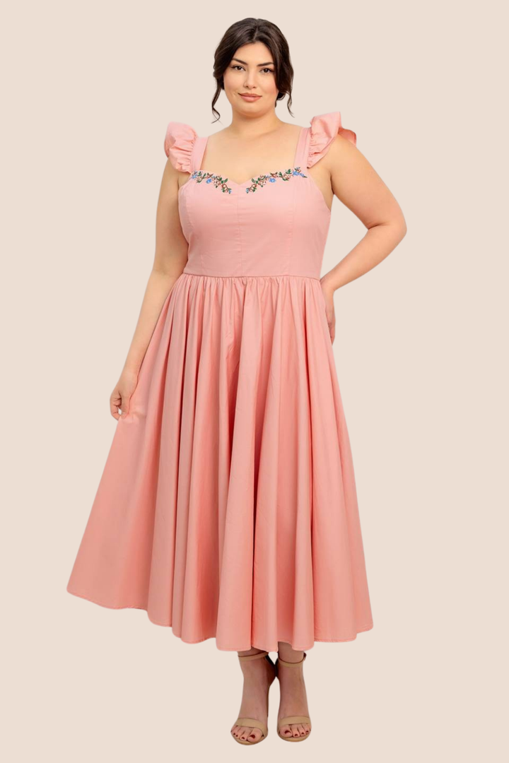 Ellie Midi Dress with Ruffle Sleeves