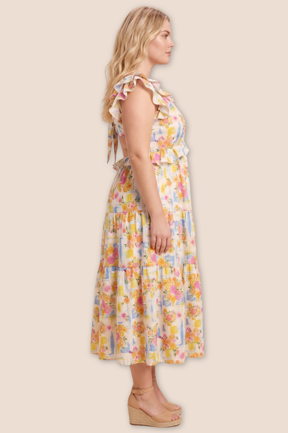 Briar Ruffle Detail Ribbon Back Floral Tank Midi Dress