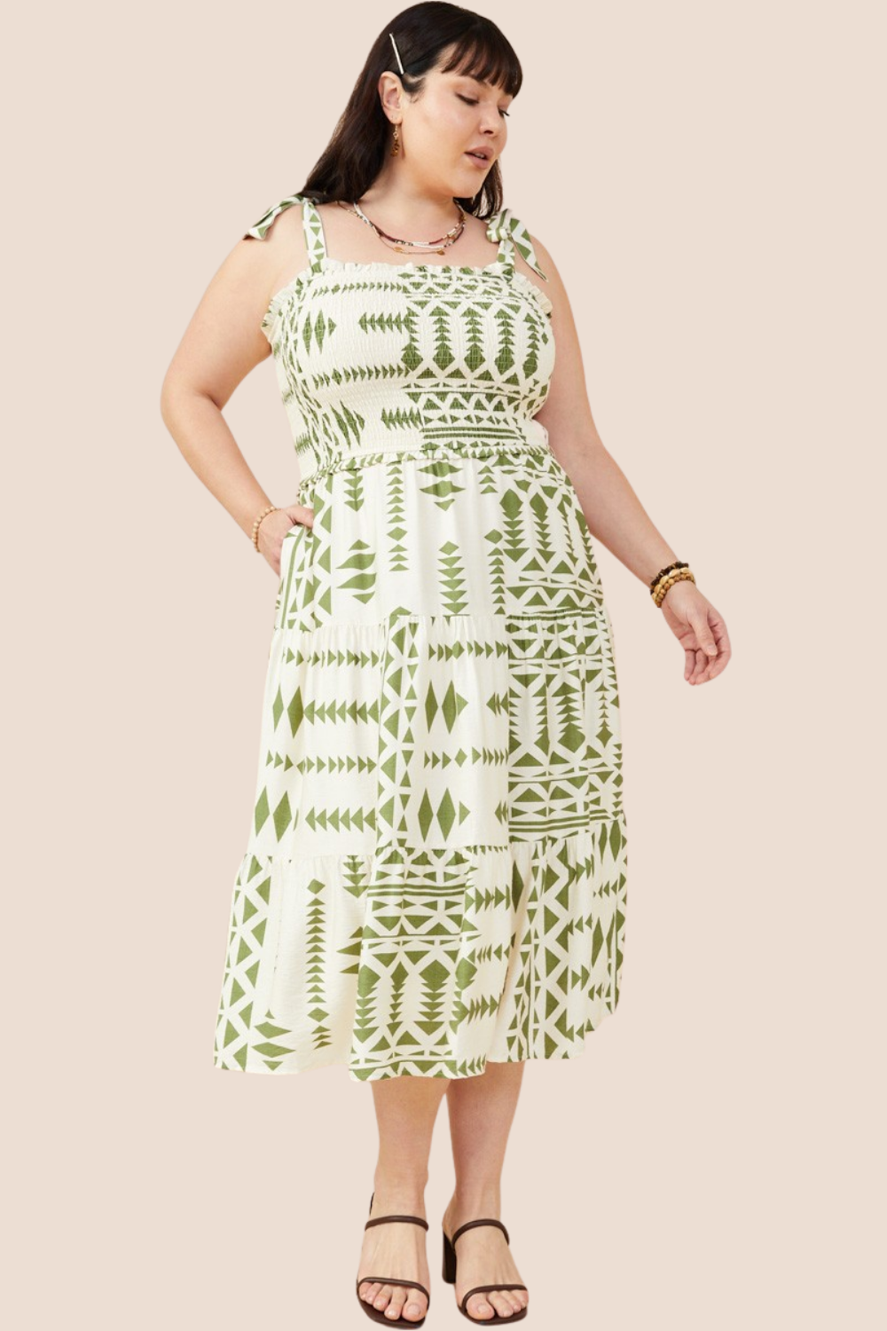 Marley Tie Shoulder Geometric Print Midi Dress