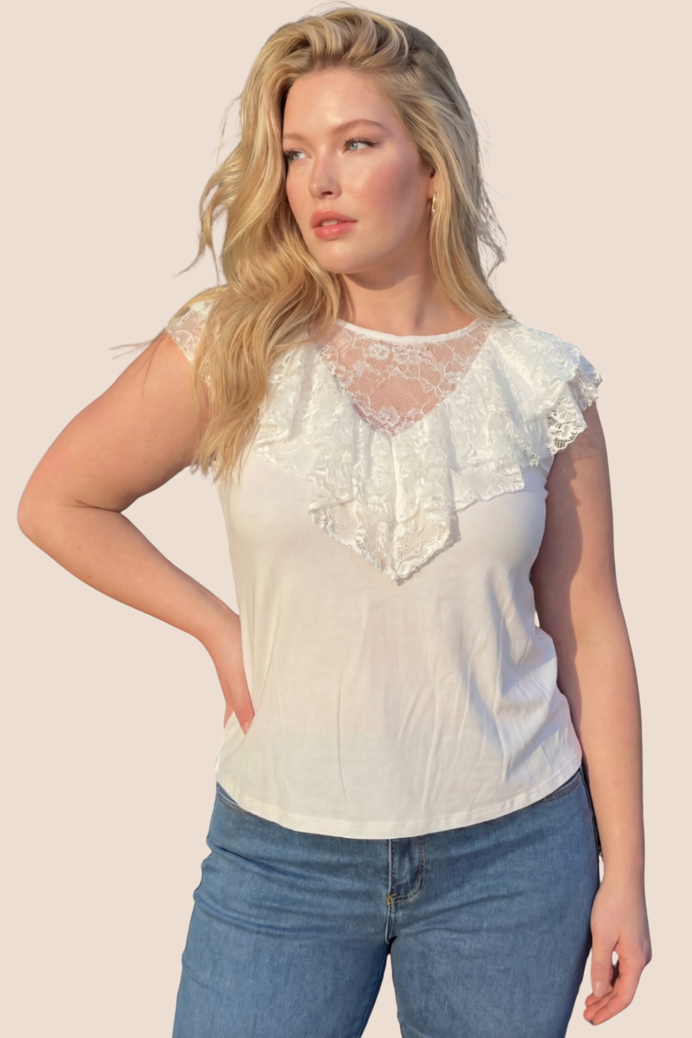Brynlee Knit Tank Top with Lace Ruffle Detail