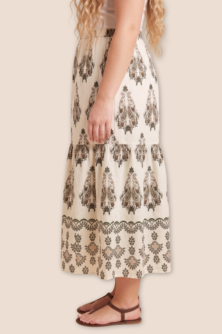 Miley Paisley Medallion Border Print Midi Skirt
