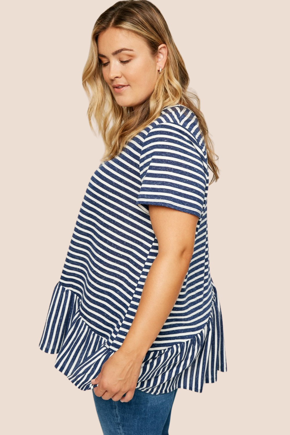 Kathy Short Sleeve Asymmetrical Striped Peplum Top
