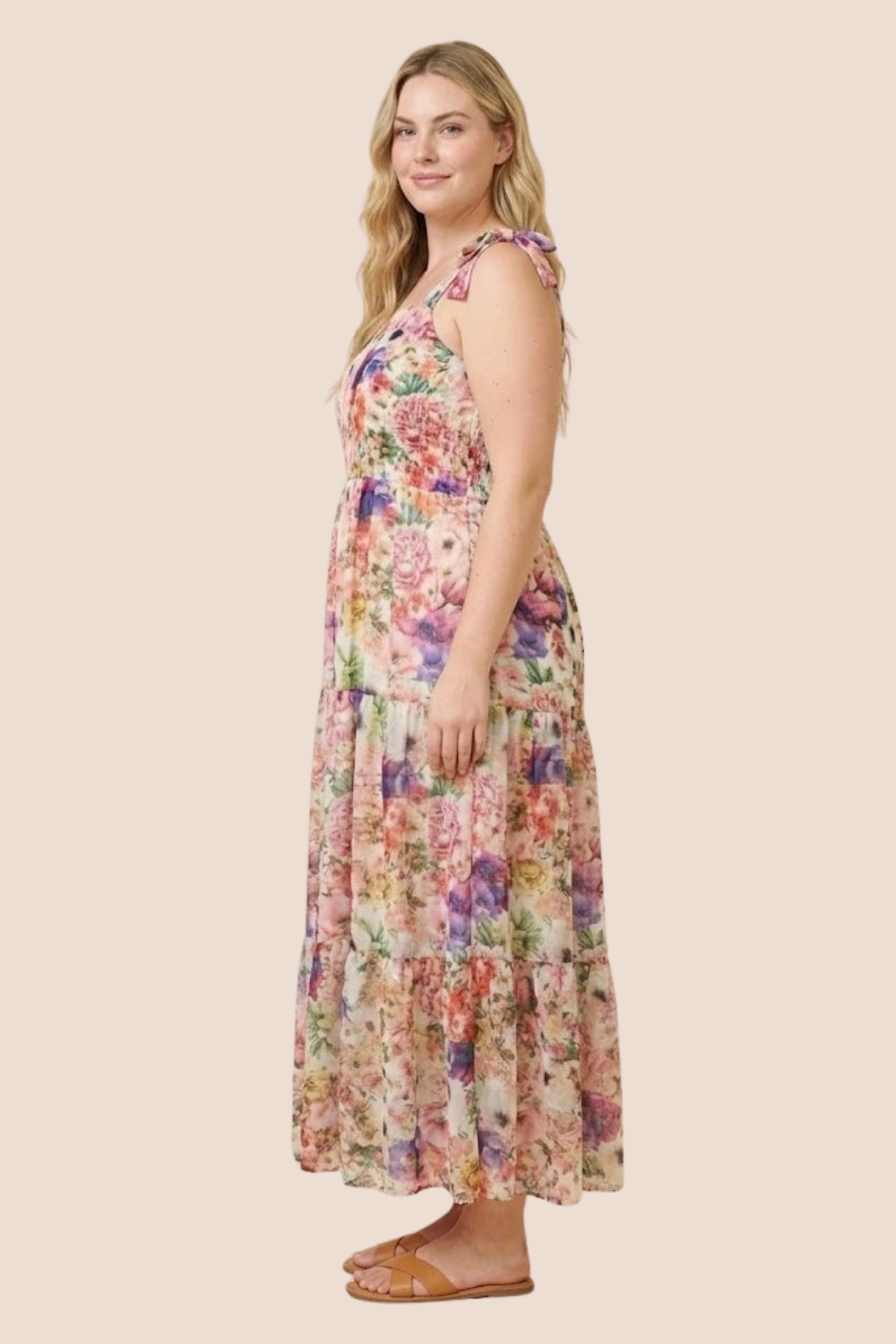 Paris Floral Tie Shoulder Tank Maxi Dress